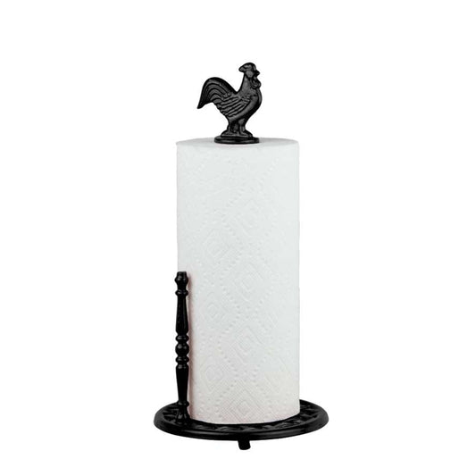 Cast Iron Rooster Paper Towel Holder, Black