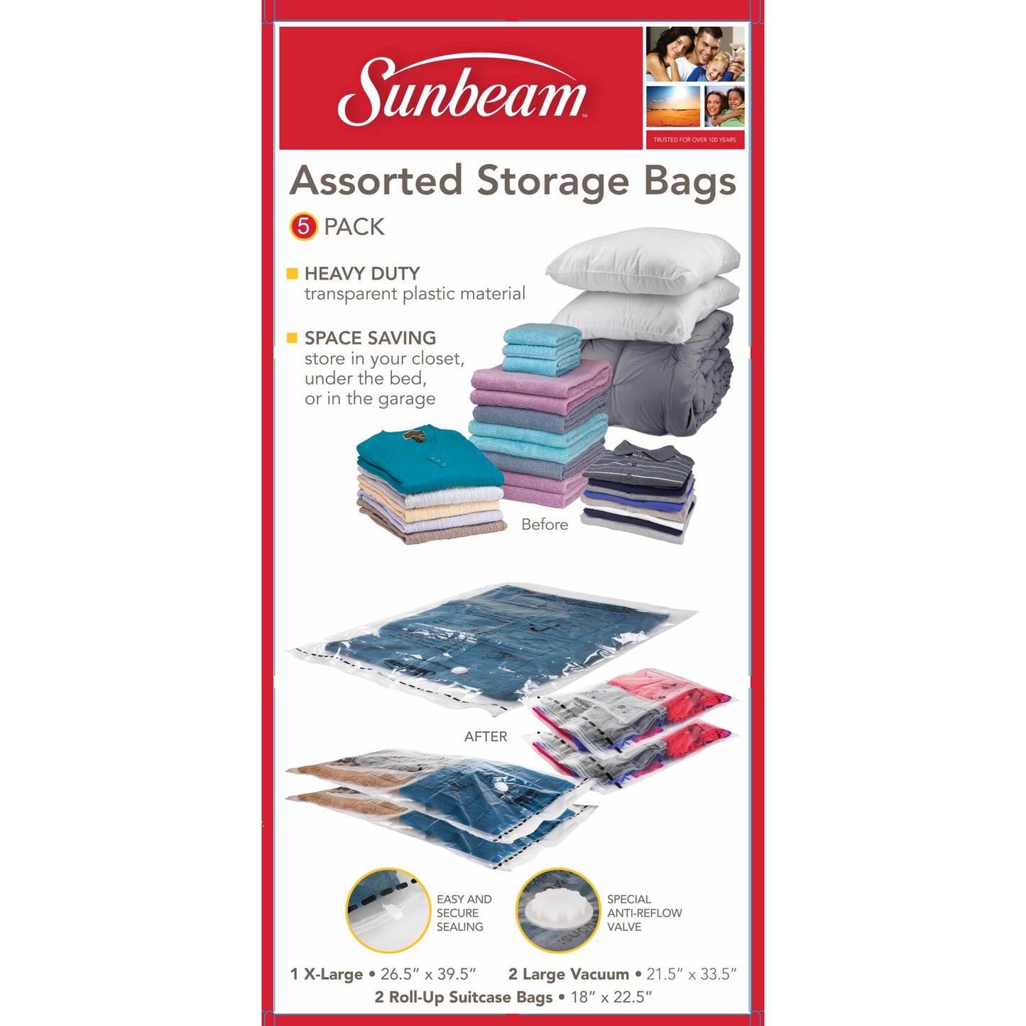 Assorted Vacuum Storage Bags, (Pack of 5), Clear,