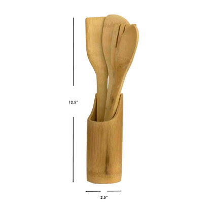 5 Piece Bamboo Utensil Set with Sculptural Holder, Natural