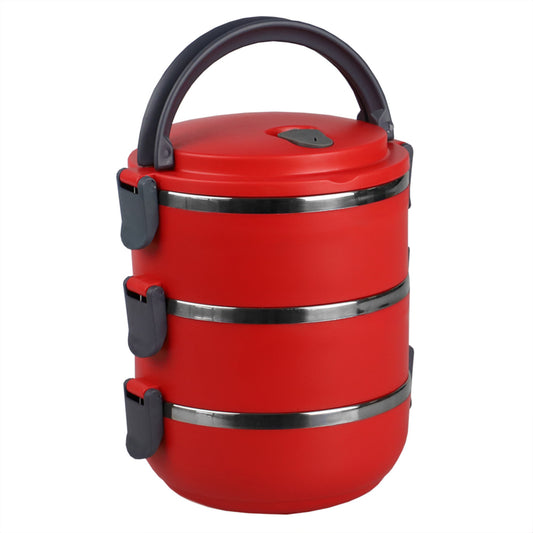 Home Basics 3 Tier Leak-Proof Lunch Box, Red - Red