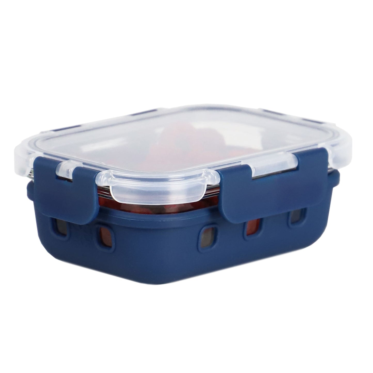 Michael Graves Design Rectangle Small 12 Ounce High Borosilicate Glass Food Storage Container with Plastic Lid, Indigo