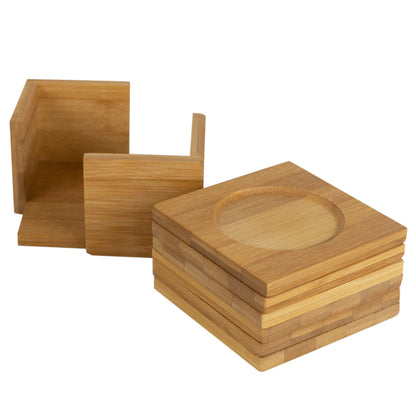 Natural Bamboo Square Coaster with Raised Edge, (Set of 6)