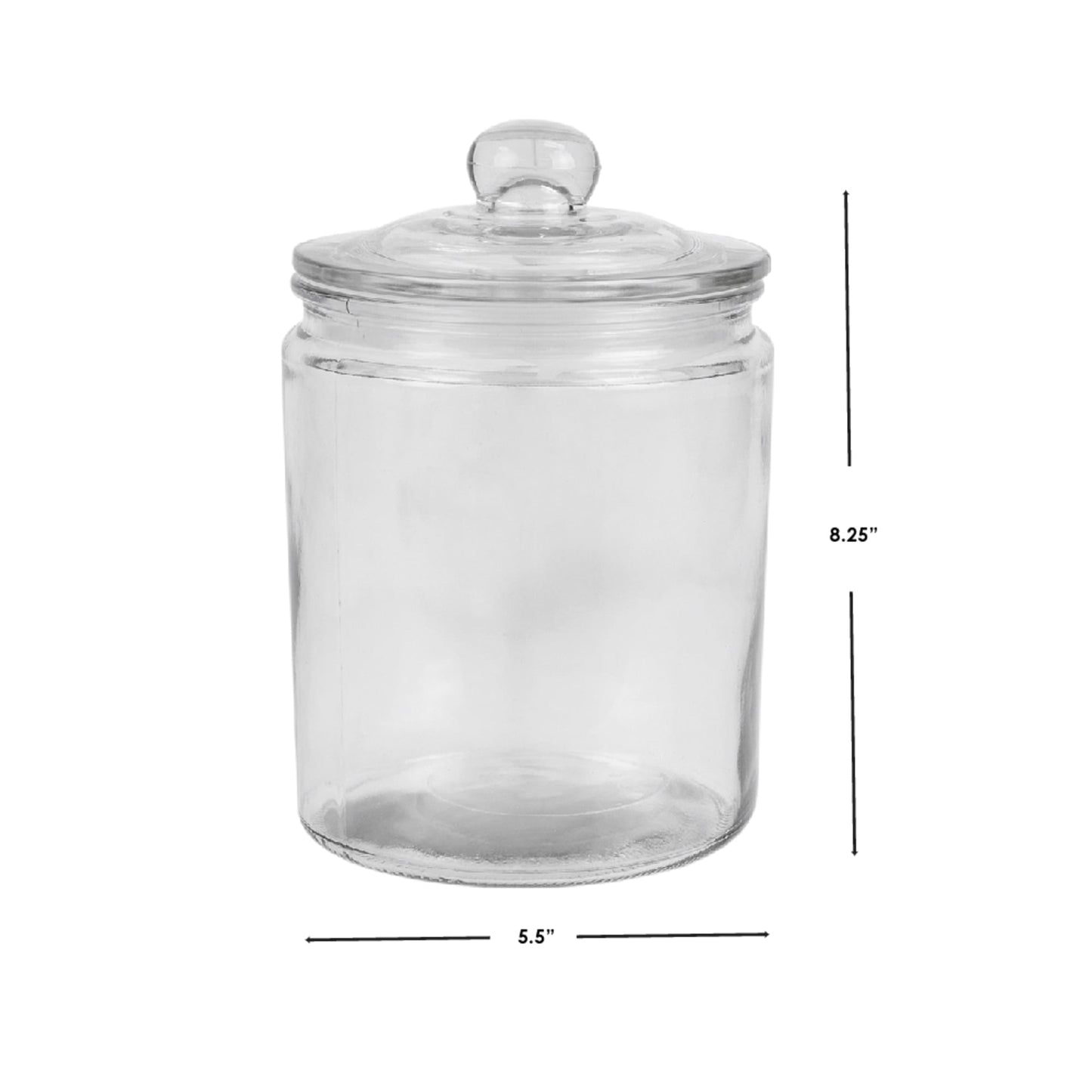 Renaissance Collection Medium Glass Jar with Easy Grab Knob Handles, Clear
