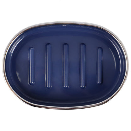 Skylar Oval Ridged ABS Plastic Soap Dish, Navy