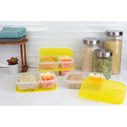 3 Section Plastic Food Storage Containers, (Set of 4), Yellow
