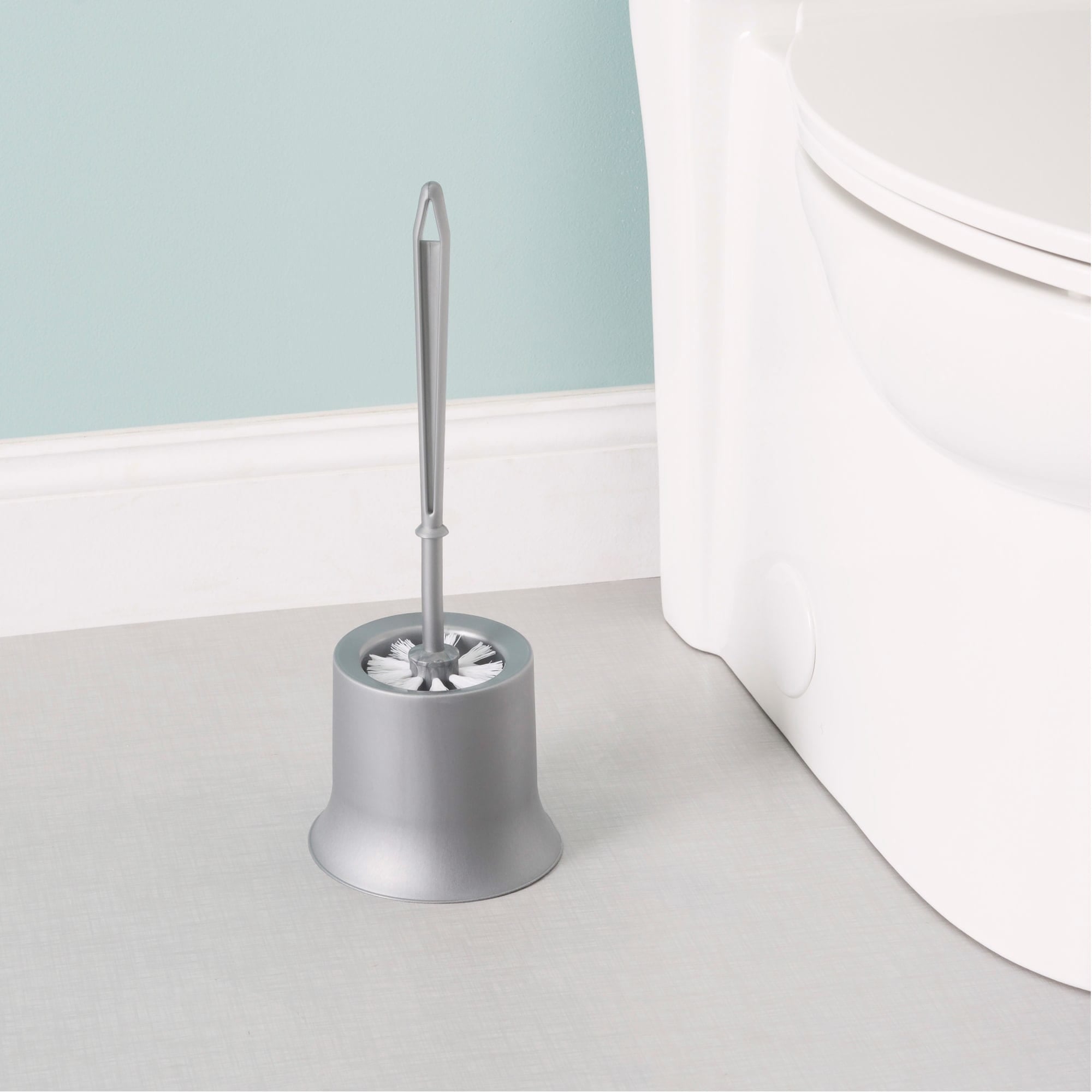 Plastic Toilet Brush with Compact Holder, Grey