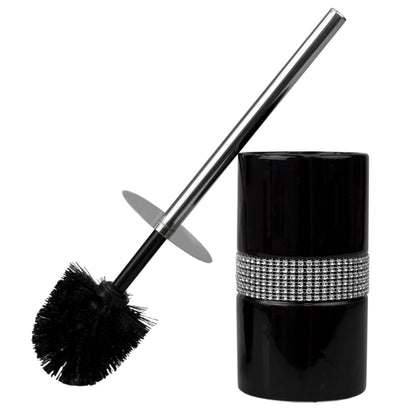 Sequin Accented  Ceramic  Luxury  Hideaway Toilet Brush Holder with Steel Handle, Black