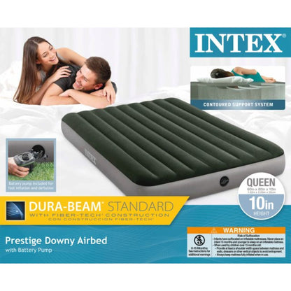 Intex Prestige Durabeam Downy Queen Air Bed with Battery Pump, Green