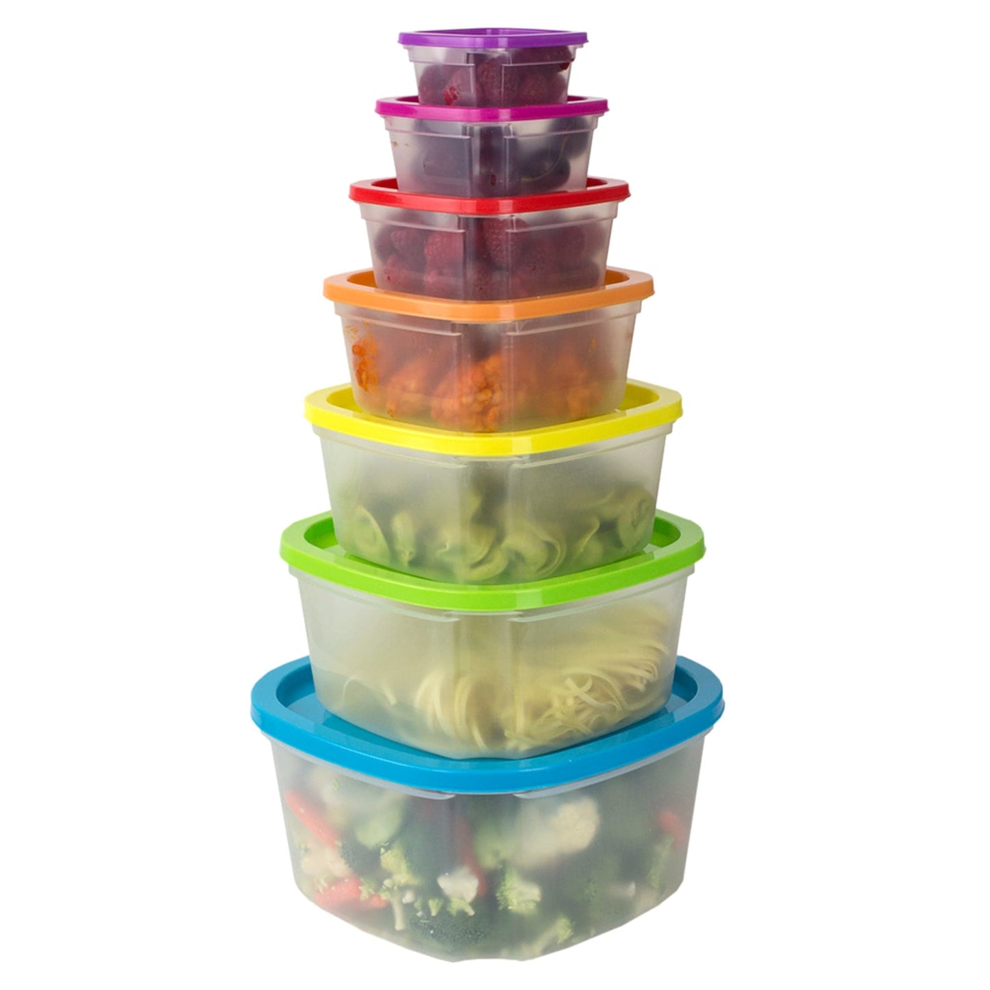 14 pc Nesting Food Storage Set 7 Containers + Lids Plastic Multi-Color Lids
