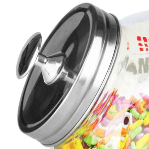 Medium 57.48 oz. Round Glass Medium Candy Storage Jar with Stainless Steel Top, Clear