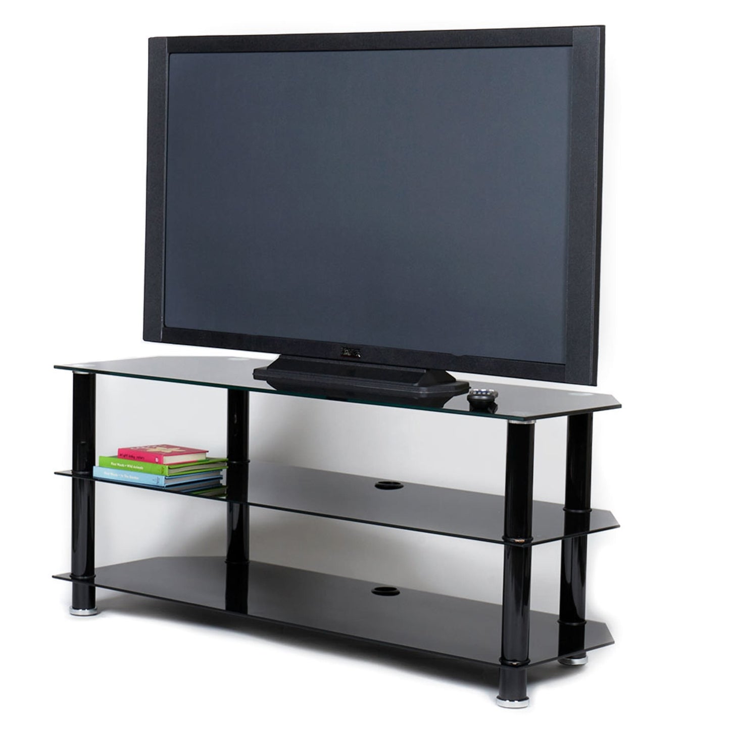 47.2” Brown Tempered Glass Corner TV Stand with Open Shelves