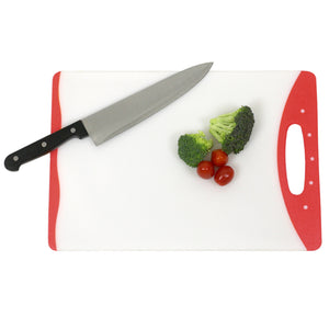 Home Basics 10” x 15” Dual Sided Plastic Cutting Board with Rubberized Non-Slip Edges, Red - Red
