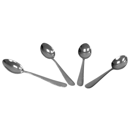 Hammered Stainless Steel Dinner Spoons, (Pack of 4), Silver