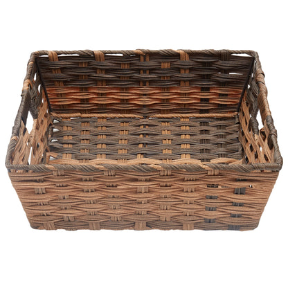 Large Faux Rattan Basket with Cut-out Handles, Coffee