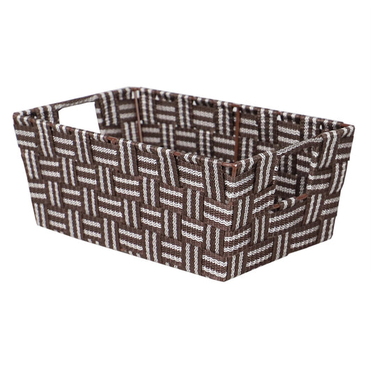 Stripe Woven Strap Small Storage Bin, Brown