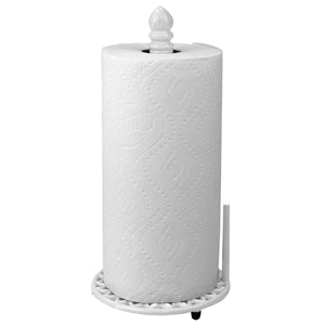 Sunflower Heavy Weight Cast Iron Free Standing Paper Towel Holder with Dispensing Side Bar, White