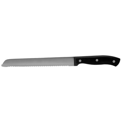 8" Stainless Steel Bread Knife with Contoured Bakelite Handle, Black