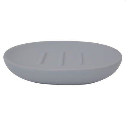 Home Basic 4 Piece Rubberized Ceramic Bath Accessory Set, Grey