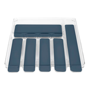 Michael Graves Design Large 6  Compartment Rubber Lined Plastic Cutlery Tray, Indigo