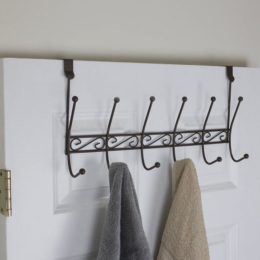 Steel Over the Door 6 Hook Hanging Rack, Bronze