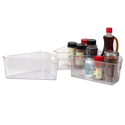 Heavy Duty Plastic Lazy Susan Storage Organizing Bin with Front Cut-Out Handle, Clear