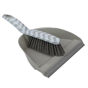 Chevron Plastic Dust Pan Set with Serrated Cleaning Edge, Grey