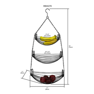 3 Tier Wire Hanging Oval Fruit Basket, Black
