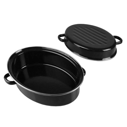 Roasting Pan Black Speckled Finish Household Non Stick BBQ Pot Roast Pan  With Lid for Roasted Sweet Potatoes Chestnuts Enamel Material(26cm-Iron