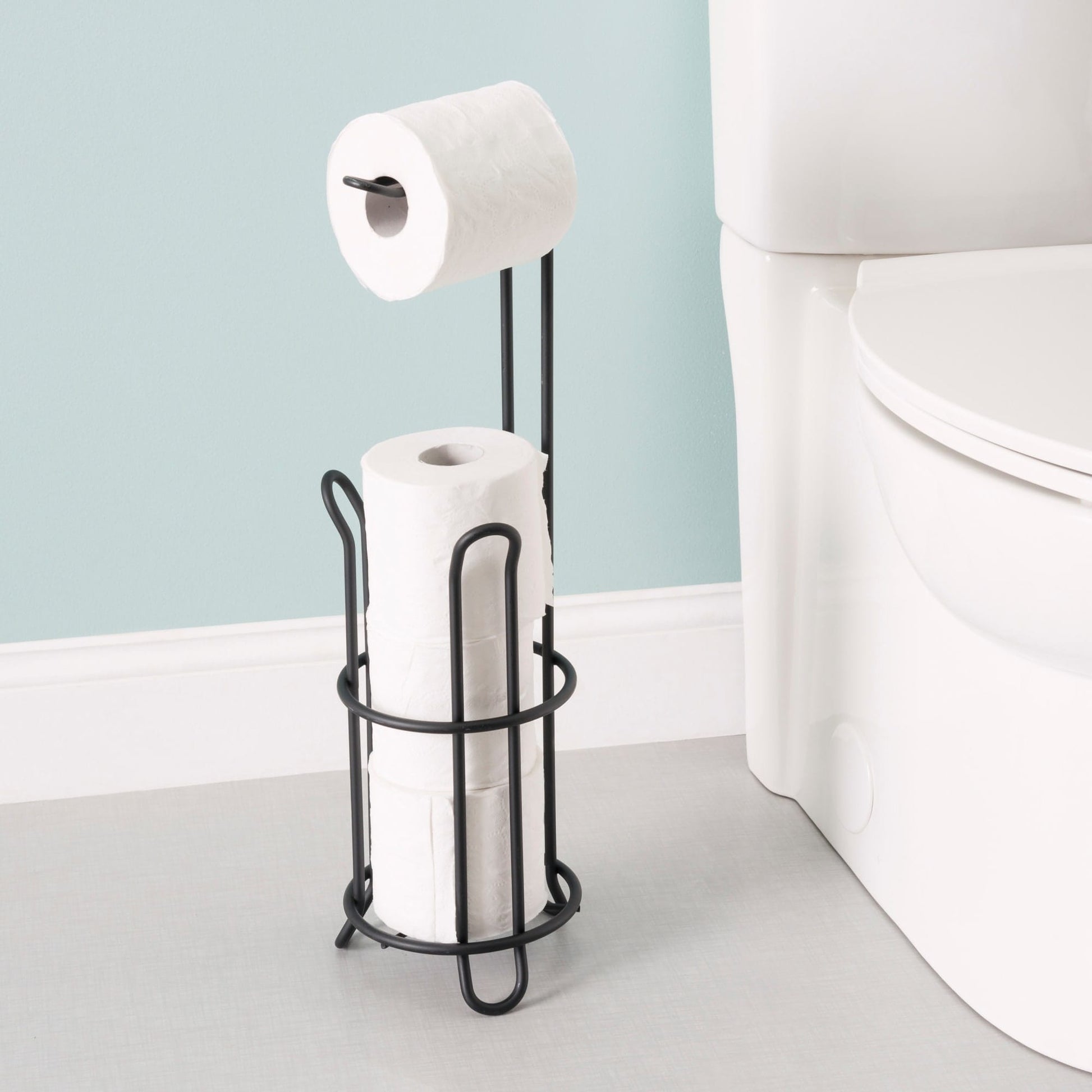 Home Basics Swirl Satin Nickel Freestanding Single Post Toilet Paper Holder  with Storage in the Toilet Paper Holders department at