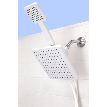 Hydrospa Luxe Dual Function Handheld Shower Massager with Extra Wide Rainfall Shower Head and 5' Tangle-Free Hose, White