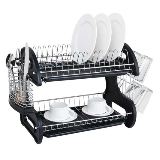 2 Tier Plastic Dish Drainer, Black