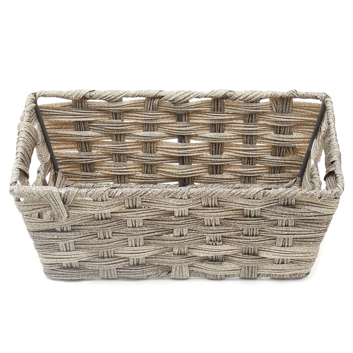 Small Faux Rattan Basket with Cut-out Handles, Grey