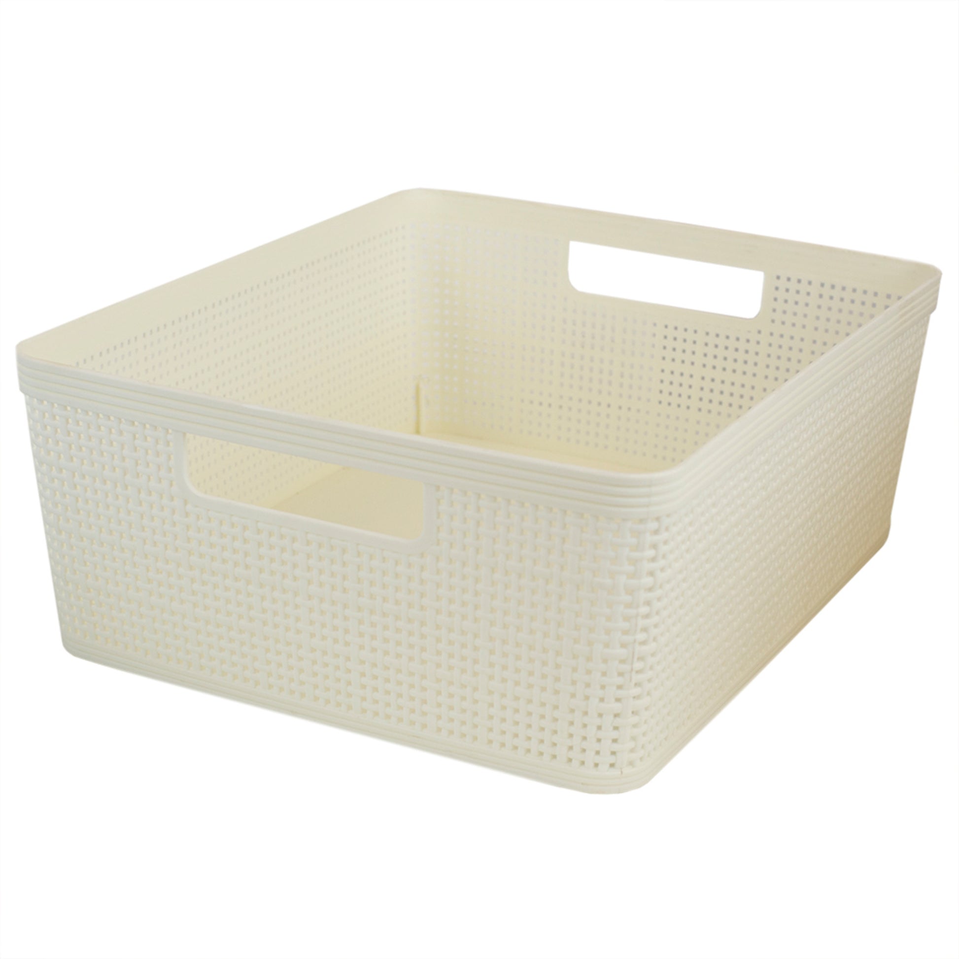 Home Basics Trellis Large Plastic Storage Basket with Cut-Out Handles, Beige - Beige