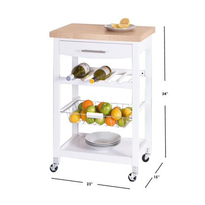 4 Tier Kitchen Trolley with Wood Top, White