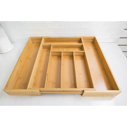 Expandable 8 Compartment Bamboo Cutlery Tray, Natural