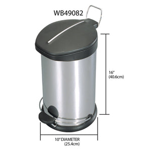 12 Liter Brushed Stainless Steel  with Plastic Top Waste Bin, Silver