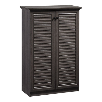 4 Tier Tall Shoe Cabinet with Louvered Doors, Ash