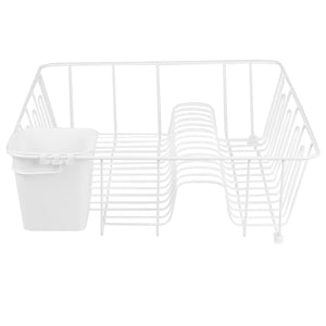 Large Vinyl Coated Wire Dish Rack with Utensil Holder, White