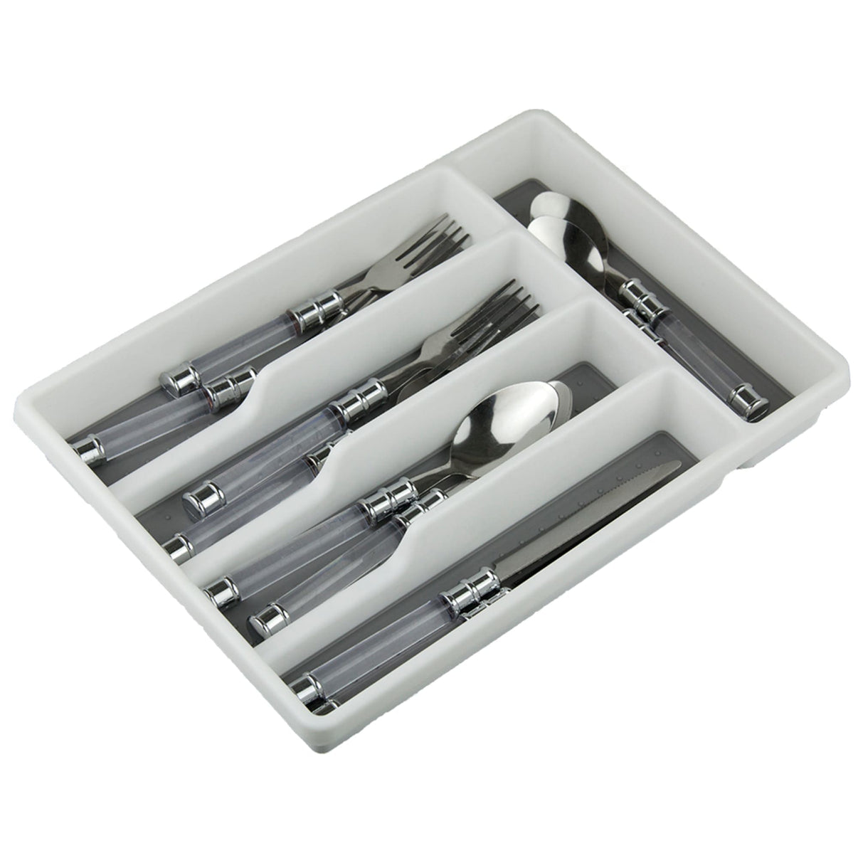 Plastic Cutlery Tray with Rubber-Lined Compartments, White | KITCHEN ...