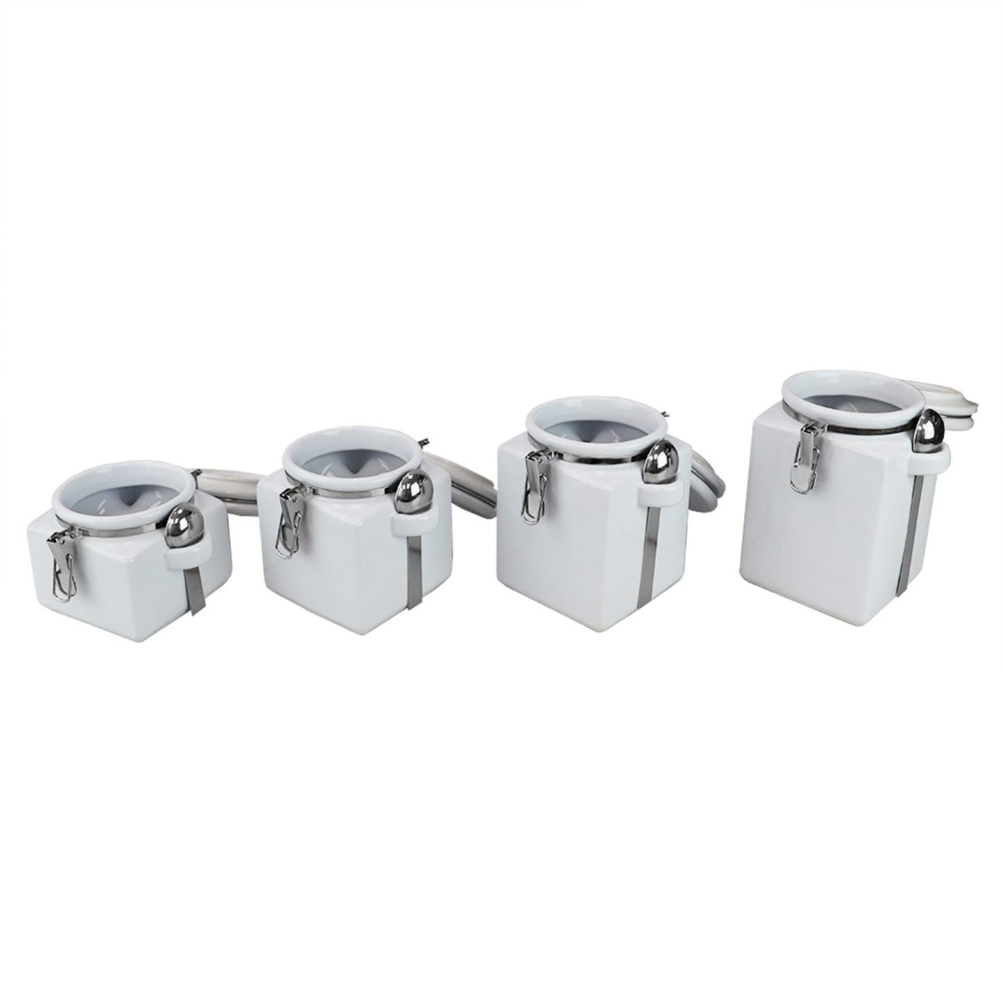 Easy Grip 4 Piece Ceramic Canisters with Spoons, White