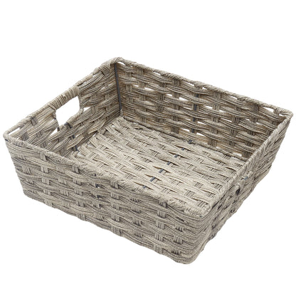 Large Faux Rattan Basket with Cut-out Handles, Grey