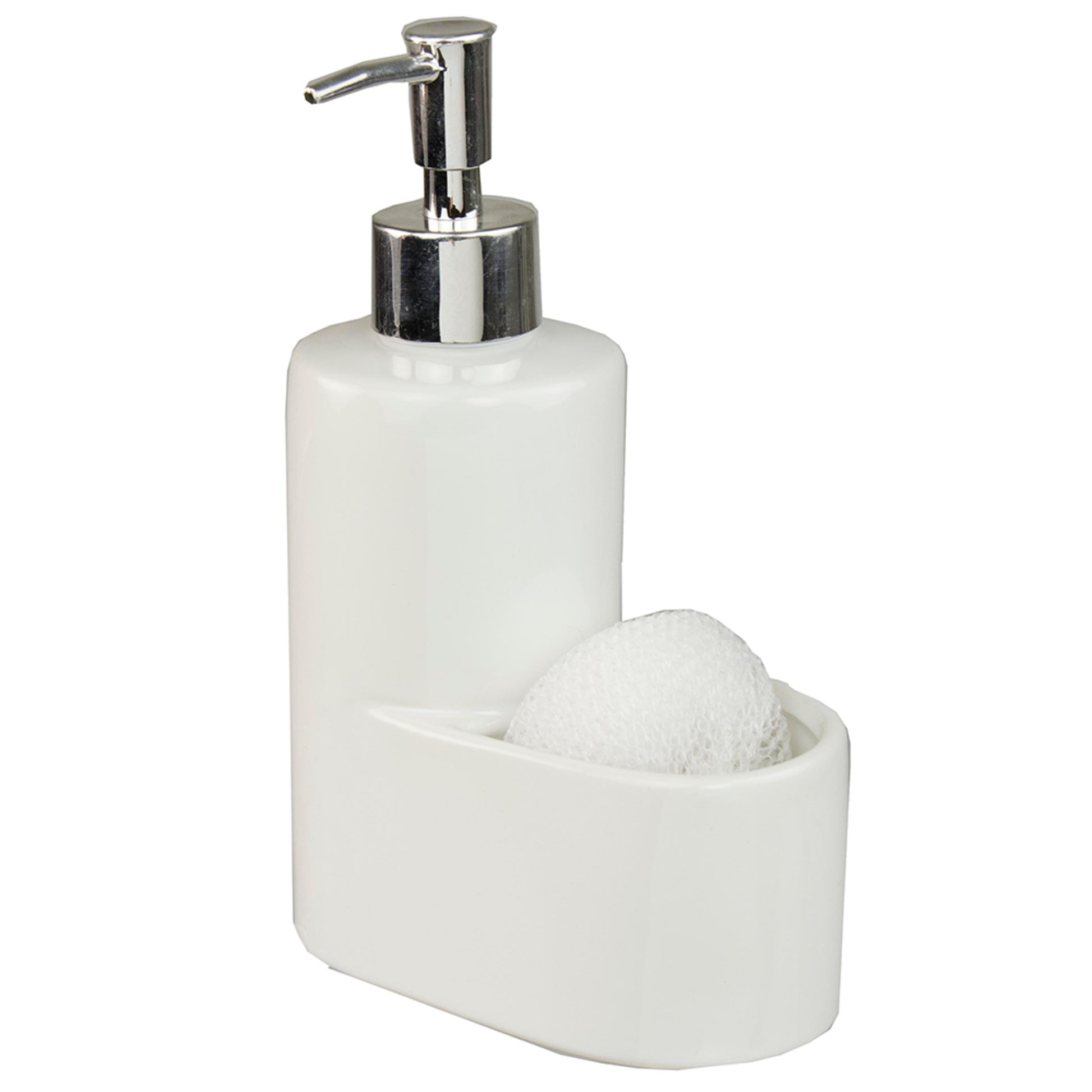 Home Basics Ceramic Soap Dispenser with Sponge - White