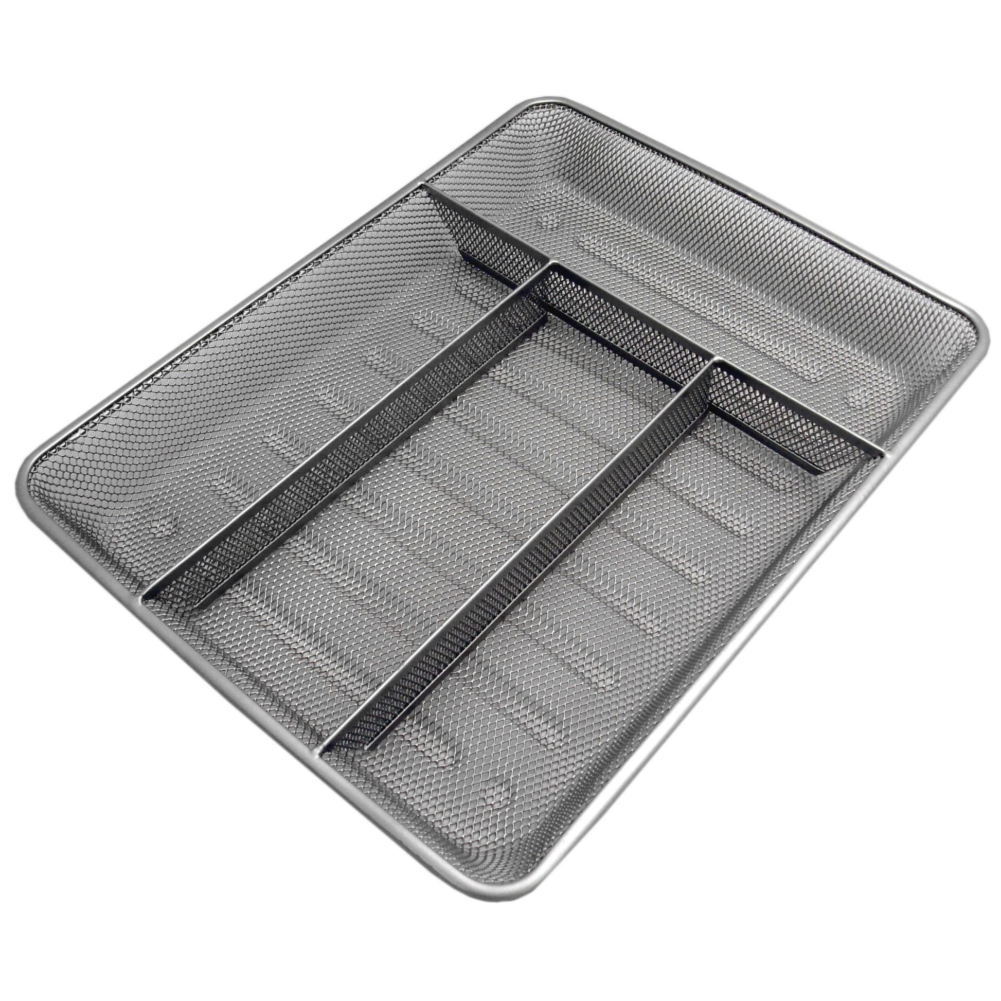 Home Basics Mesh Steel Cutlery Tray - Silver