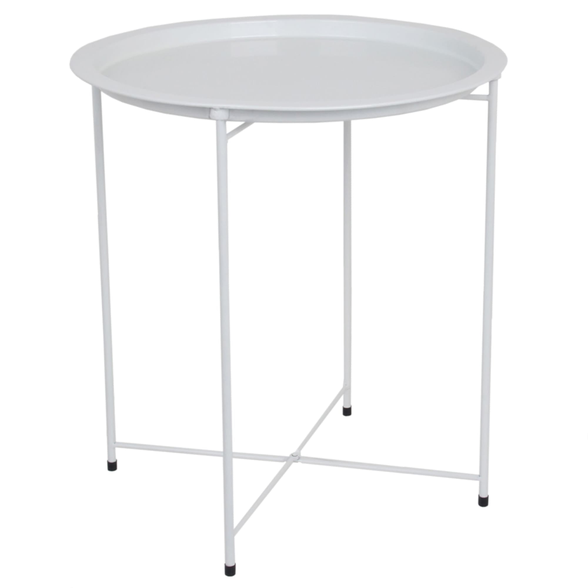 Foldable Round Multi-Purpose Side Accent Metal Table, Matte White ...