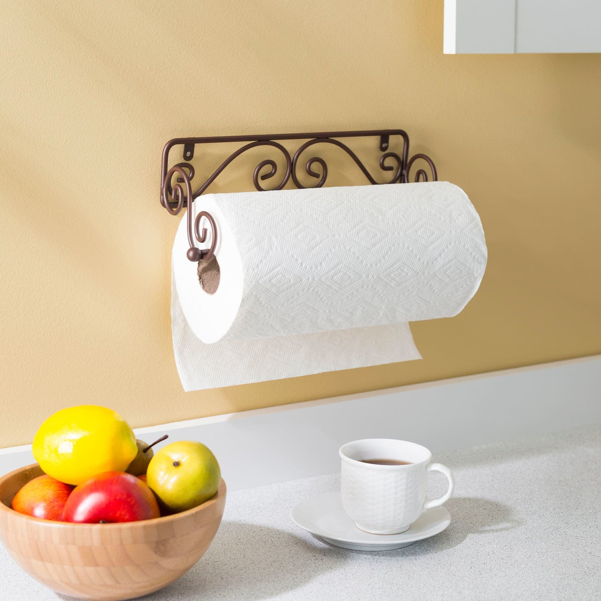Home Basics Scroll Collection Steel Wall Mounted Paper Towel Holder, Bronze