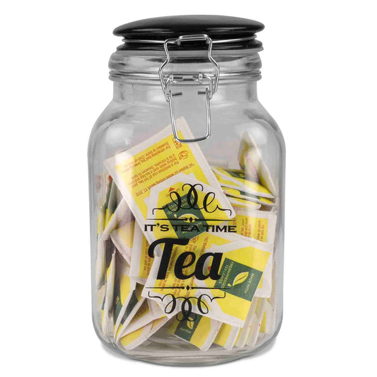 Tea Time 67.6 oz. Glass Jar with Ceramic Flip Lid Top, Black