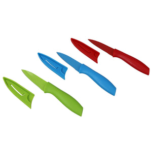 3.5" Stainless Steel Paring Knife with Soft Grip Plastic Handles, Set of 3, Multi-Color