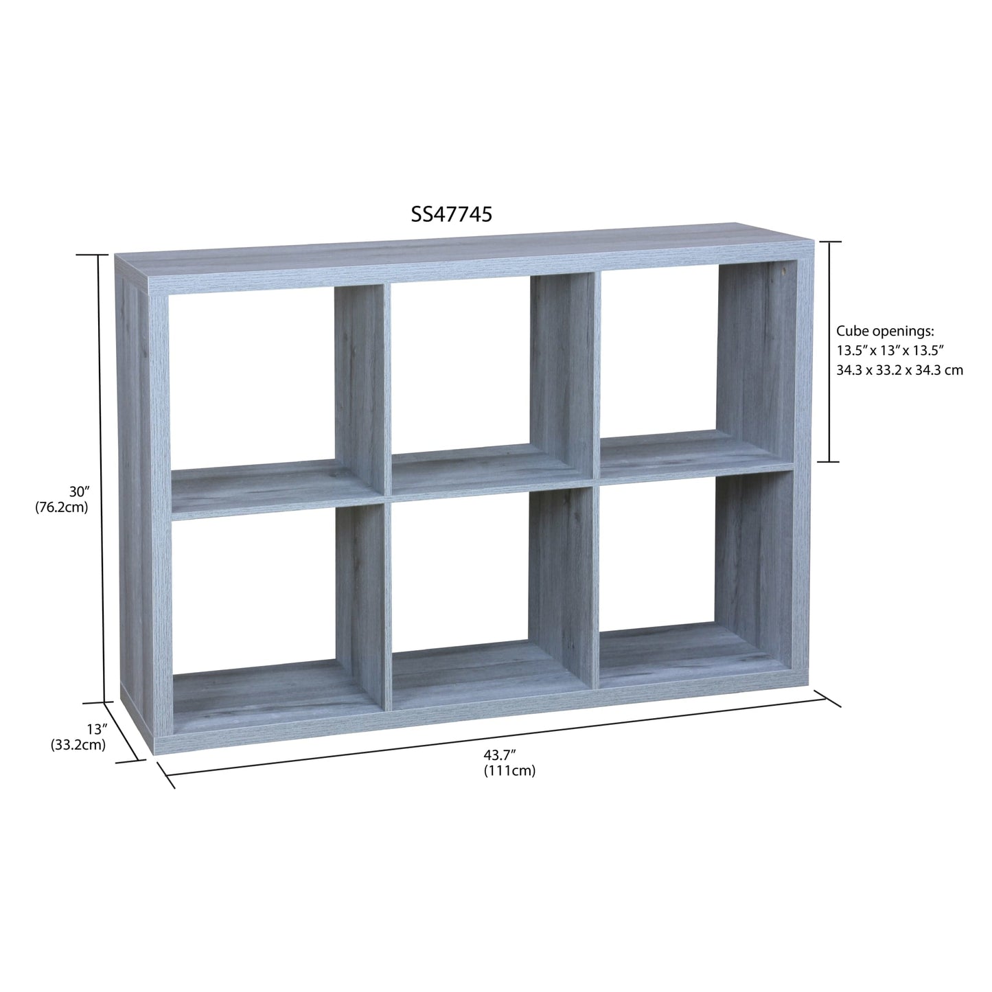 6 Open Cube Organizing Wood Storage Shelf, Grey