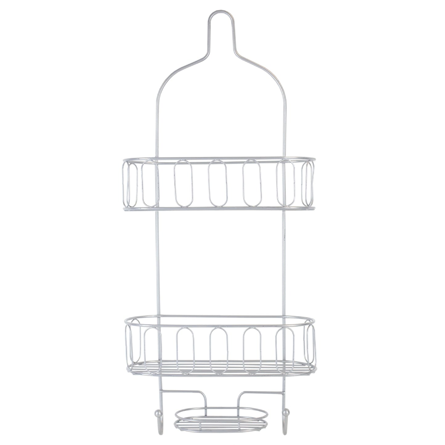 Unity 2 Tier Shower Caddy with Bottom Hooks and Center Soap Dish Tray