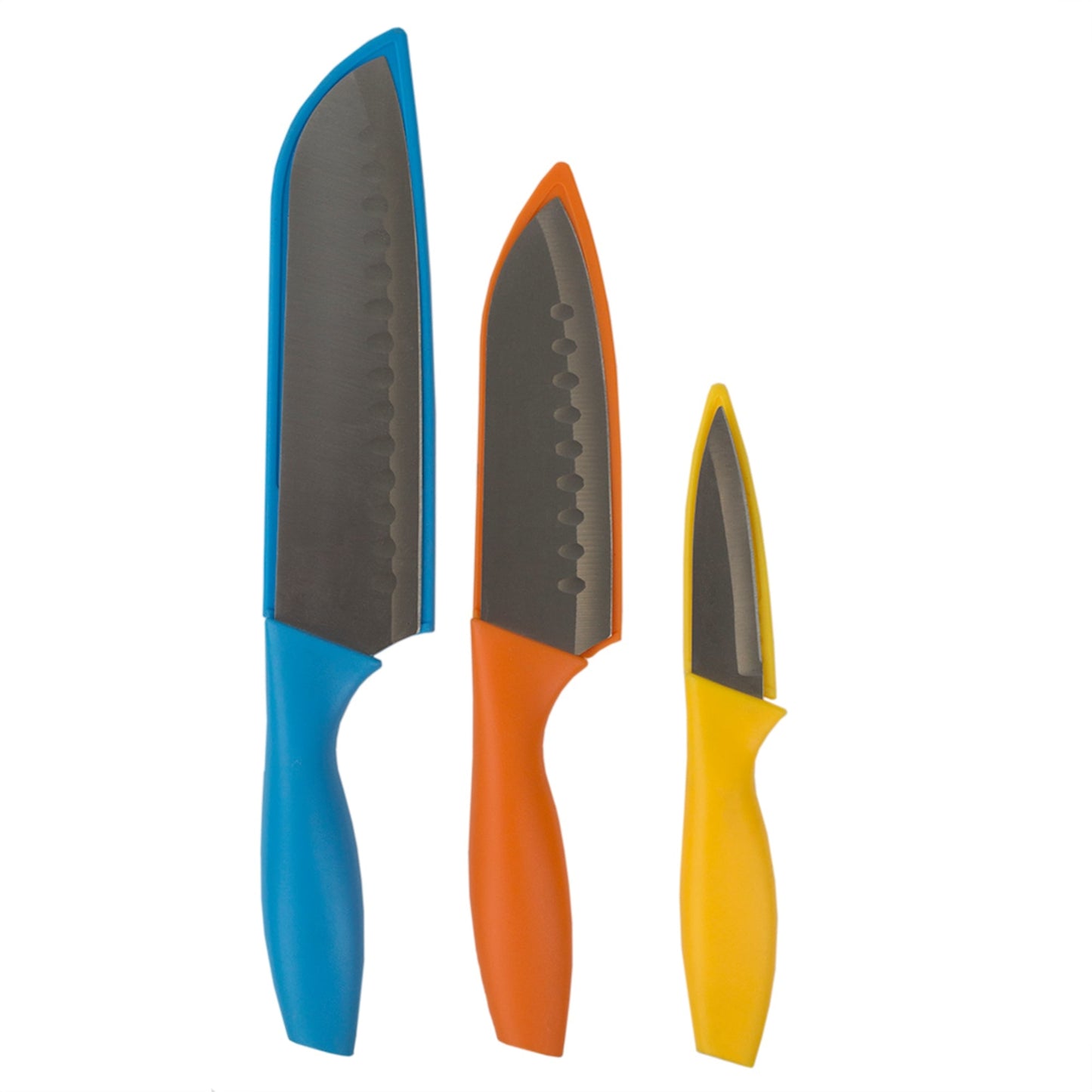 3 Piece Stainless Steel  Knife Set with Colorful Slip Covers